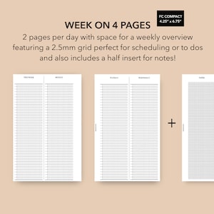 FC Compact Size Weekly Insert, Franklin Covey Compact Small Grid Insert WO4P, Franklin Covey Planner Pages Insert, Vertical Weekly