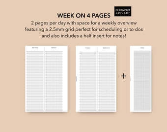 FC Compact Size Weekly Insert, Franklin Covey Compact Small Grid Insert WO4P, Franklin Covey Planner Pages Insert, Vertical Weekly