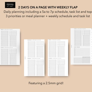 Personal 2 Days to a Page with Weekly Flap, Personal Week on 4 Pages, Personal Daily Insert, Getting Things Done, Daily Planner Pages