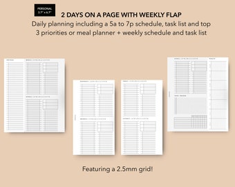 Personal 2 Days to a Page with Weekly Flap, Personal Week on 4 Pages, Personal Daily Insert, Getting Things Done, Daily Planner Pages