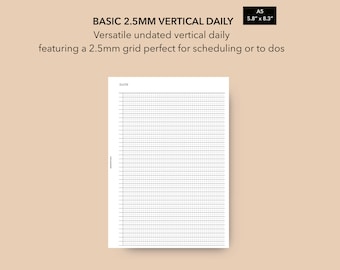 A5 Daily Planner Insert, Printable Undated Grid Daily Agenda PDF, Filofax A5 Day on 1 Page Planner, LV GM Agenda Refill, To Do List Insert