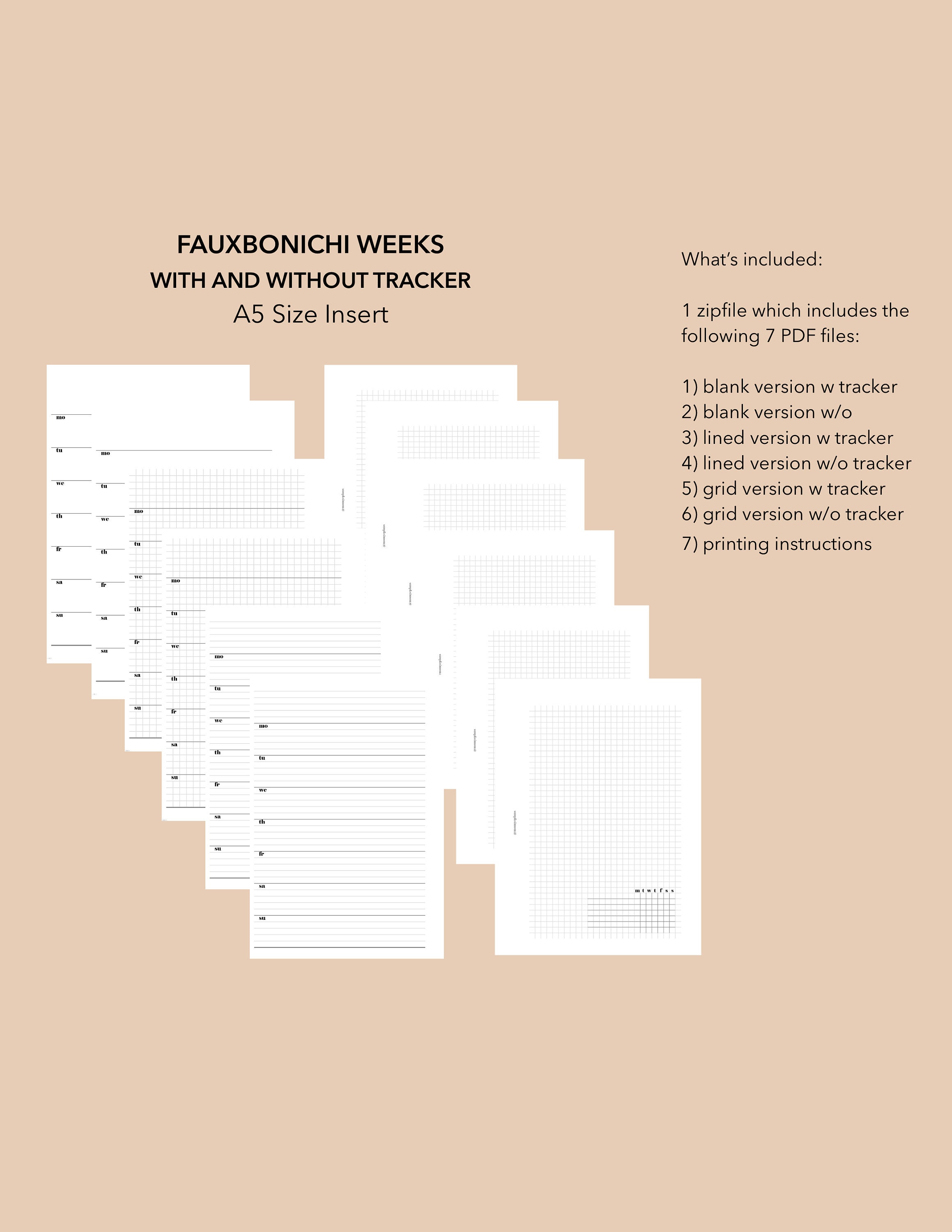 A5 Size Minimalist Hobonichi Weeks Printable Insert Fauxbonichi Weeks ...