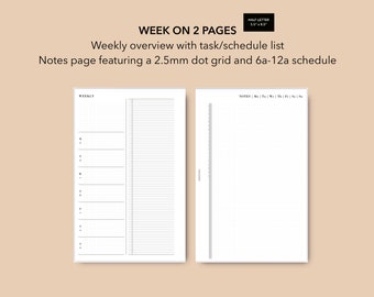 Demi-lettre Discbound Weekly Planner Insert, imprimable Non daté Dot Grid Weekly Agenda PDF, Weekly Overview Planner, TUL Eagle Discs WO2P