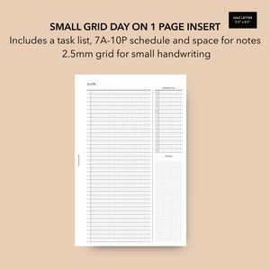 Half Letter Daily Insert 2.5mm Grid, Printable Daily Planner Pages, Discbound Planner Undated Daily Pages, Half Letter Discs Day on One Page