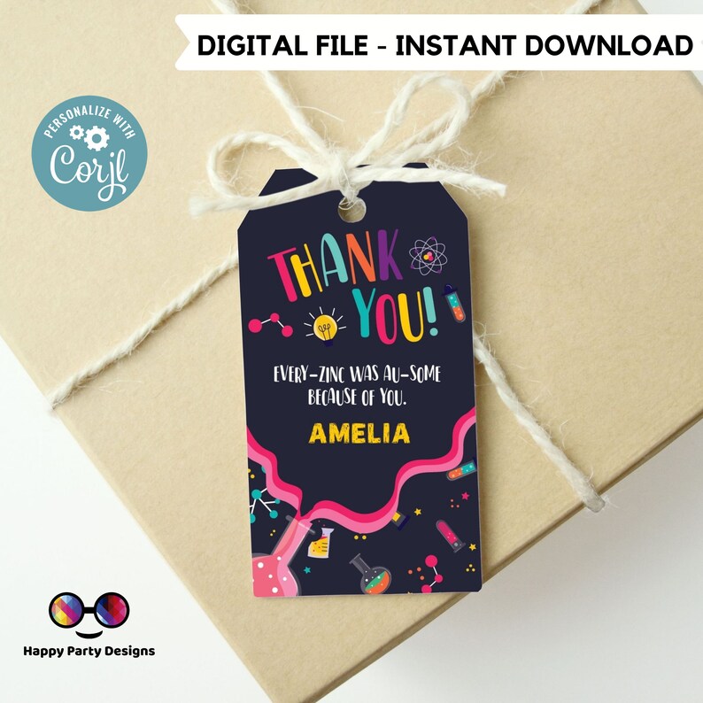Editable Science Birthday Thank You Gift Tags Mad Scientist Etsy