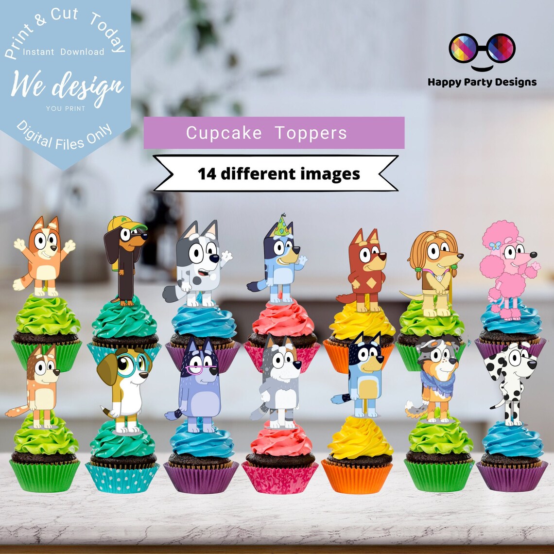 Bluey Birthday Cupcake Toppers Bluey Birthday Girl Bluey Etsy