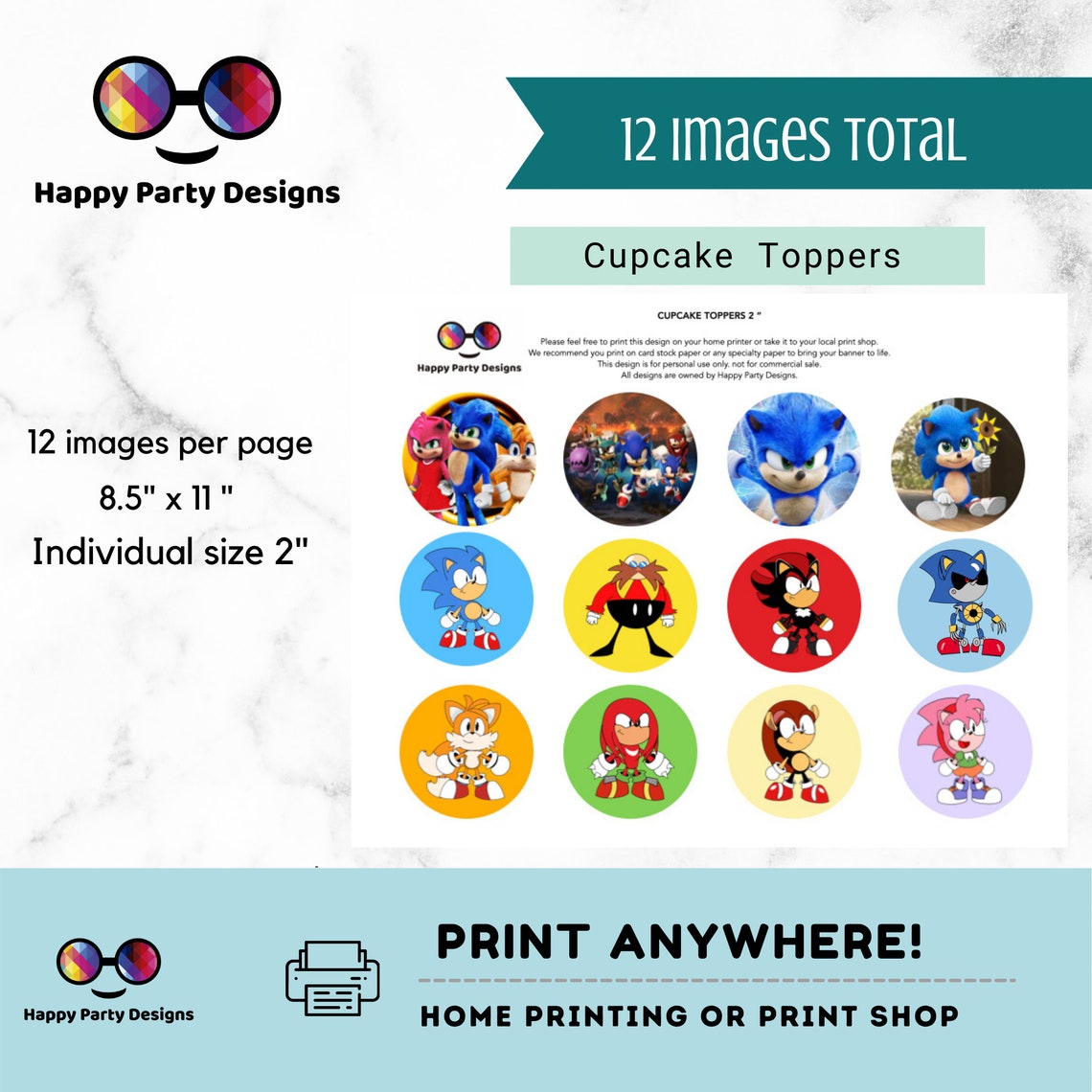Sonic Cupcake Toppers Sonic the Hedgehog Birthday Party Etsy