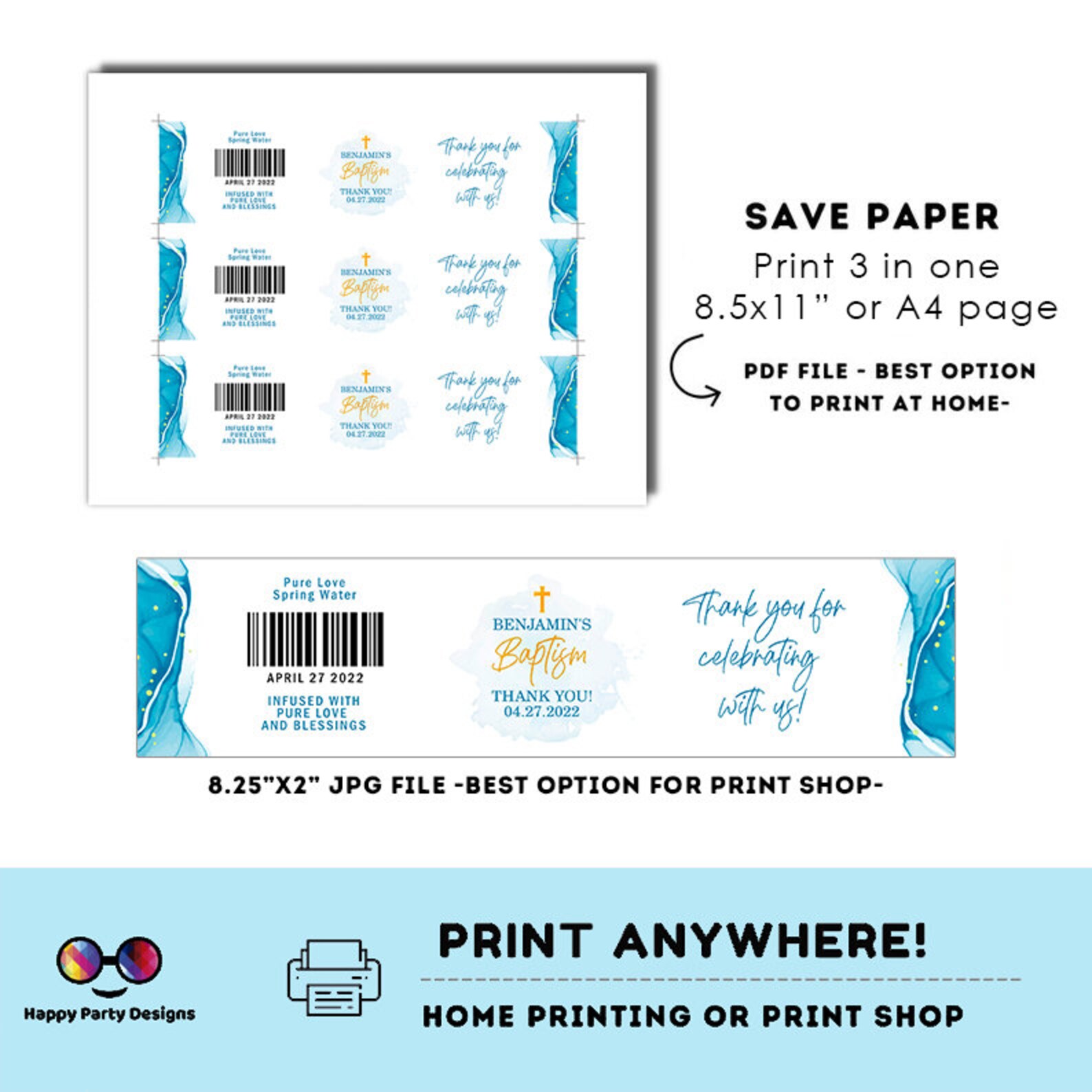Editable Baptism Water Bottle Labels Digital Labels Etsy