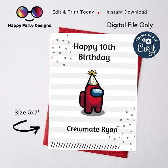 editable among us birthday card birthday card for son etsy