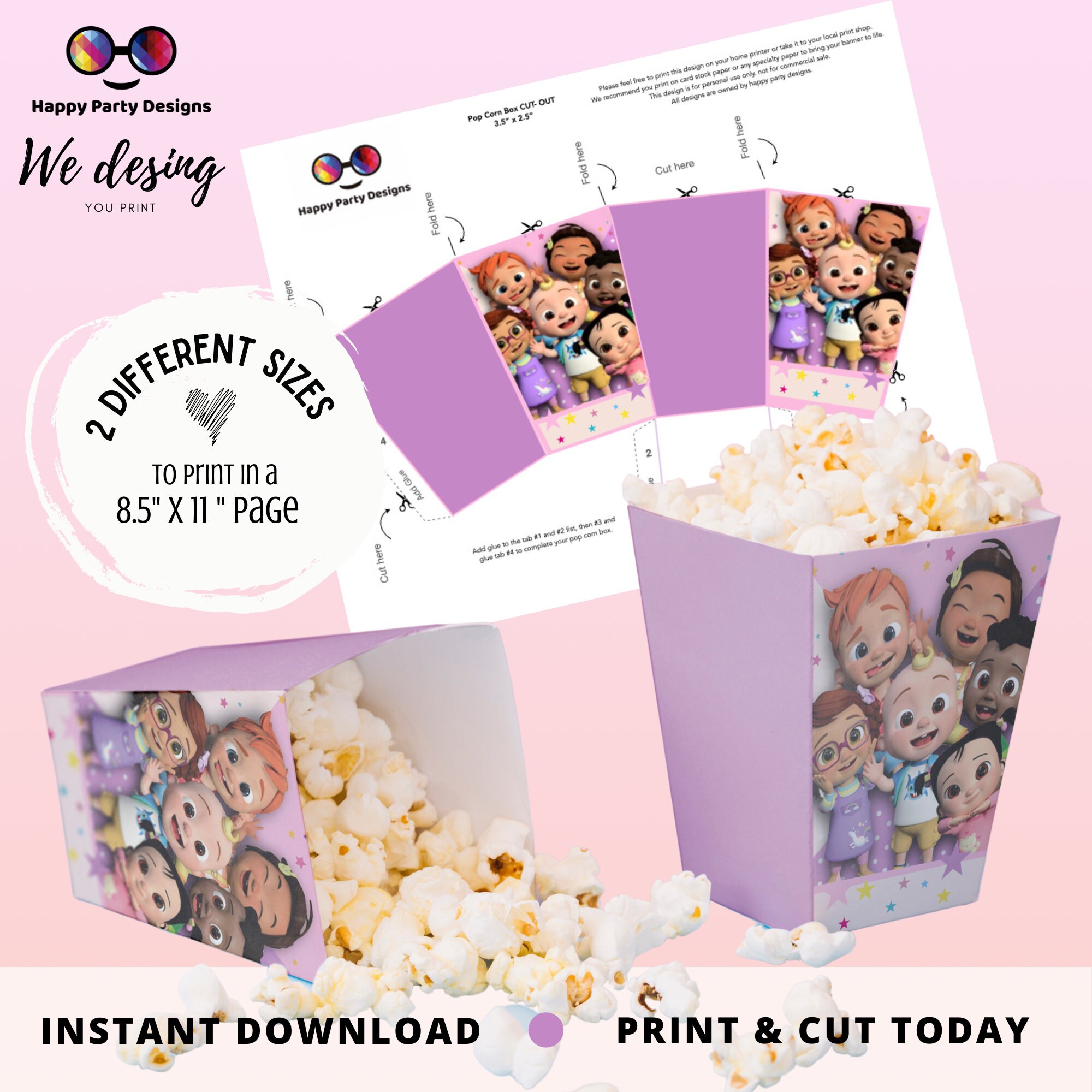 PRINTABLE Cocomelon Popcorn box Birthday Girl Popcorn | Etsy