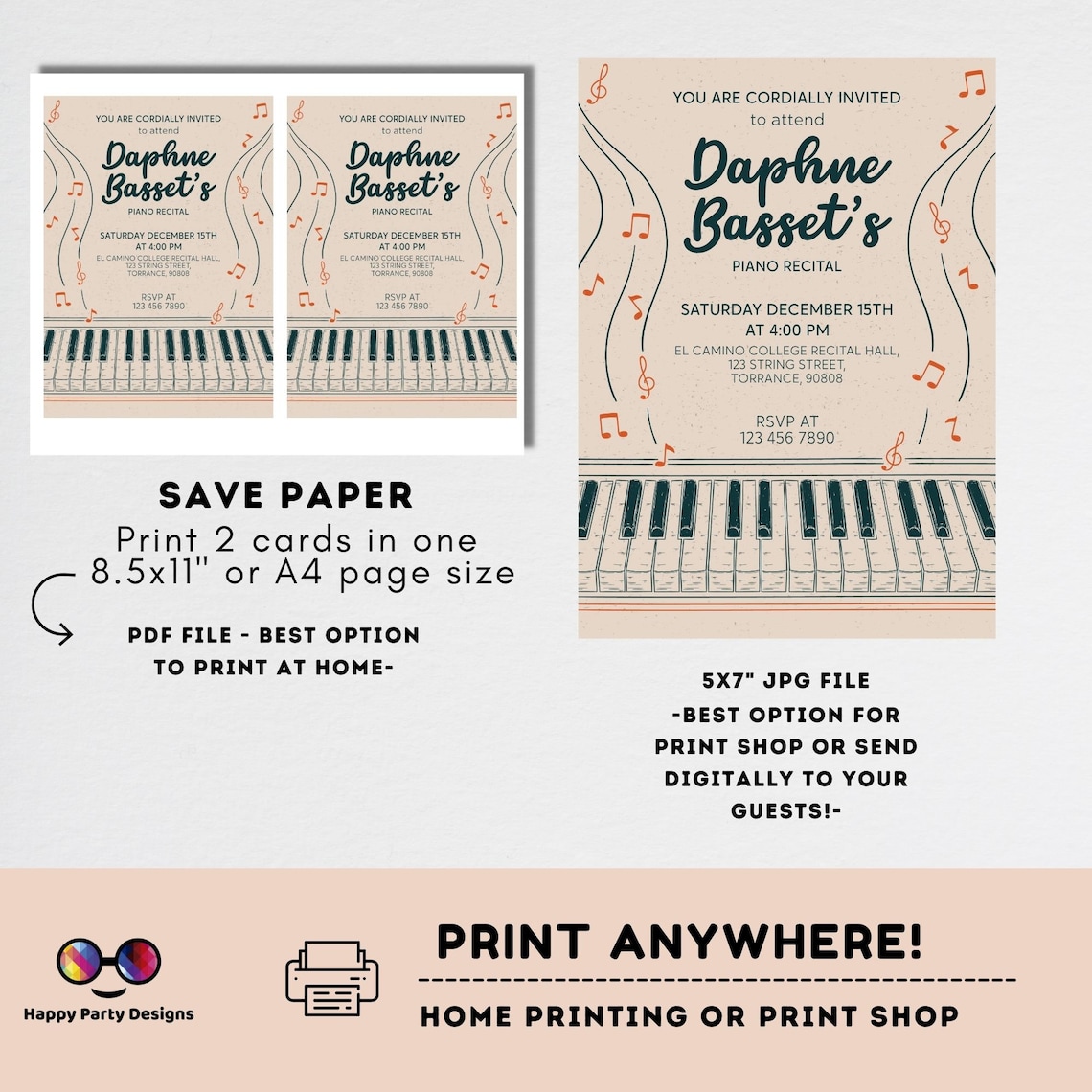 EDITABLE Piano Recital Invitation Template Orchestra Concert - Etsy