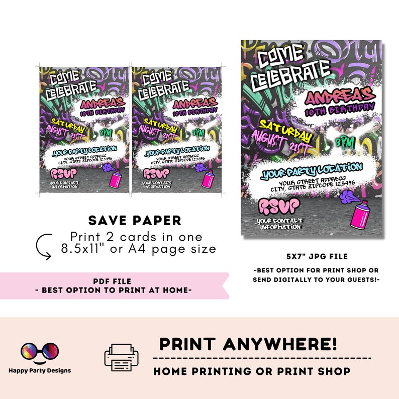 Editable Graffiti Invitation Digital Graffiti Printable Etsy