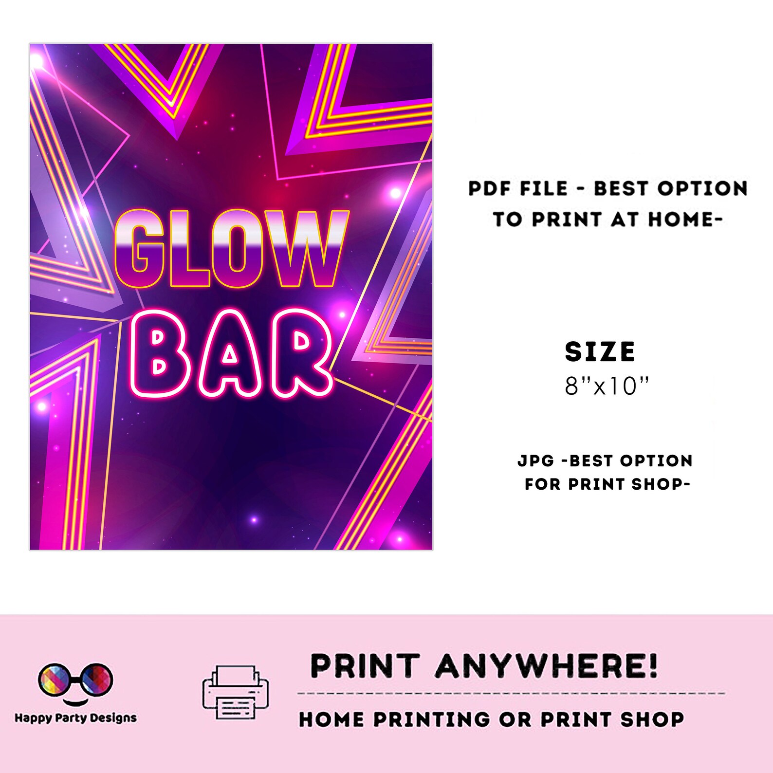 Editable Neon Party Signs 3 Glowing Birthday Neon Etsy