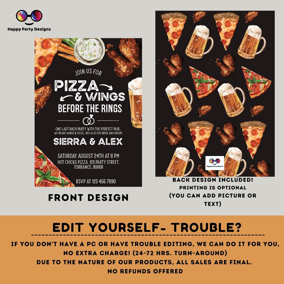 Pizza and Wings Before the Ring Invitation Pizza Rehearsal Etsy