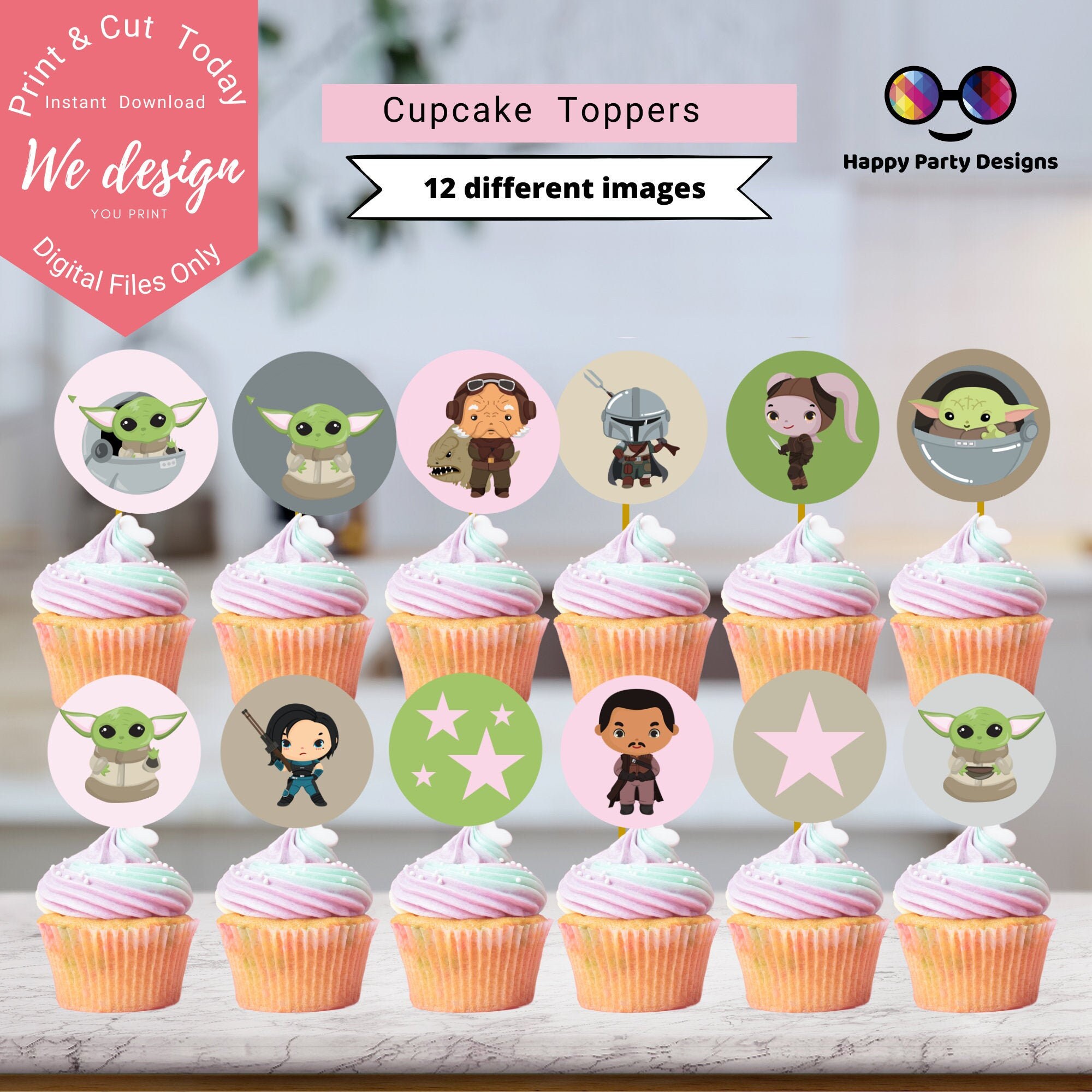 Baby Yoda Birthday Girl Cupcake Toppers Baby Yoda Birthday Etsy