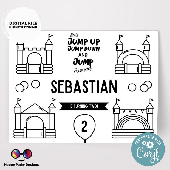 Editable Bounce House Coloring Page Placemat Coloring Page Etsy