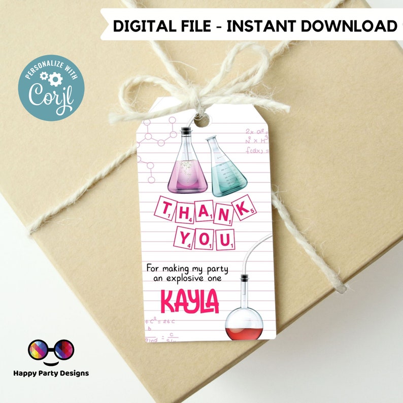 Editable Science Birthday Thank You Gift Tags Mad Scientist Etsy