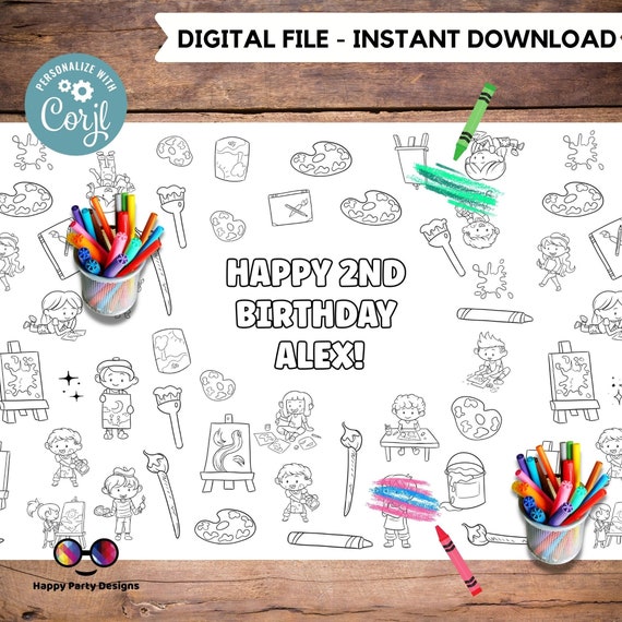 Art Coloring Page Editable Table Runner Coloring Page Any - Etsy