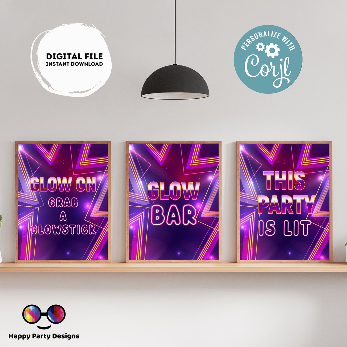 Editable Neon Party Signs 3 Glowing Birthday Neon Etsy