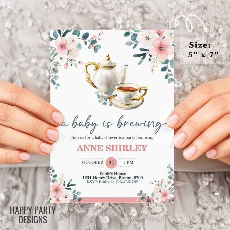 Tea Party Baby Shower Invitation A Baby is Brewing Baby Etsy