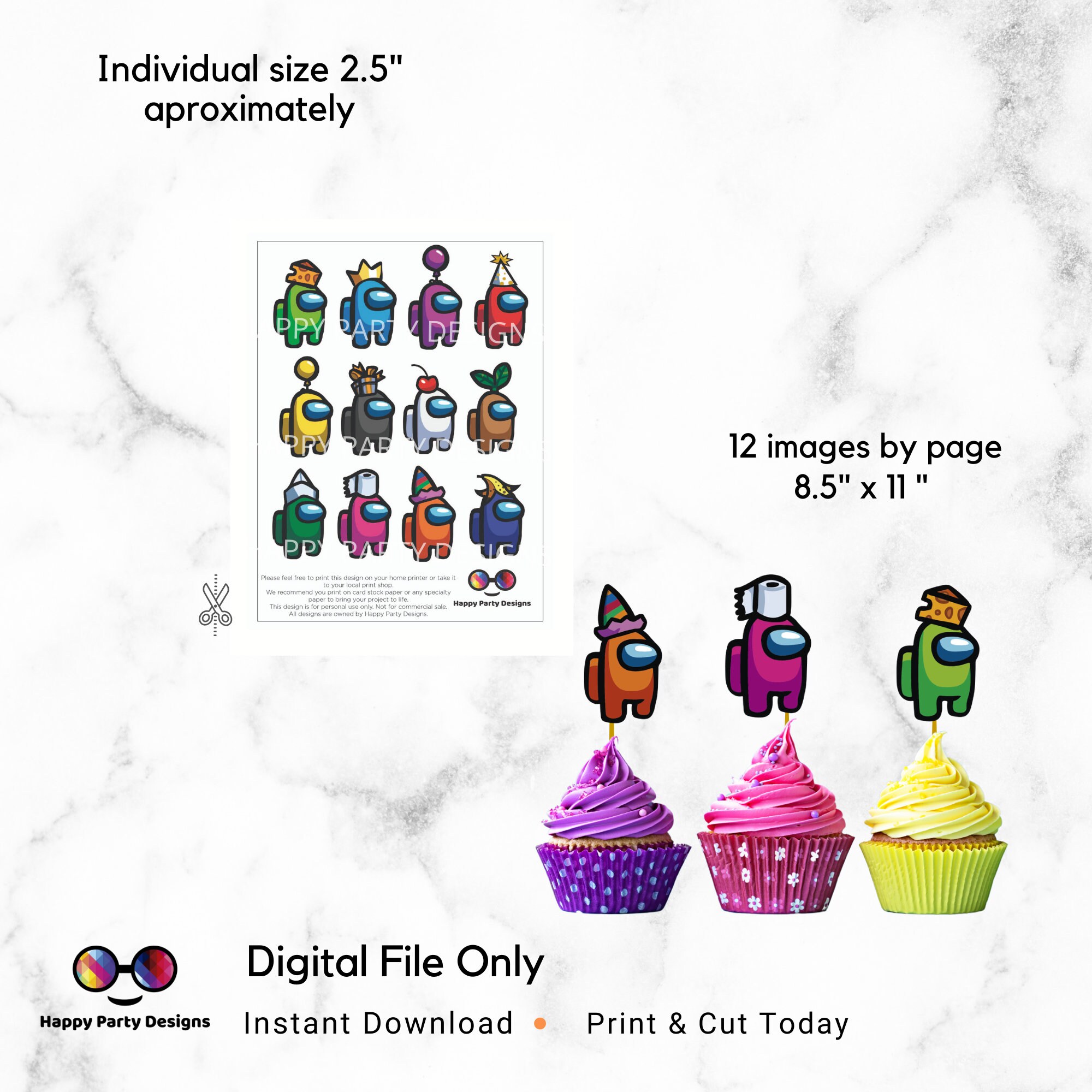 Among Us printable Cupcake Toppers INSTANT DOWNLOAD Etsy