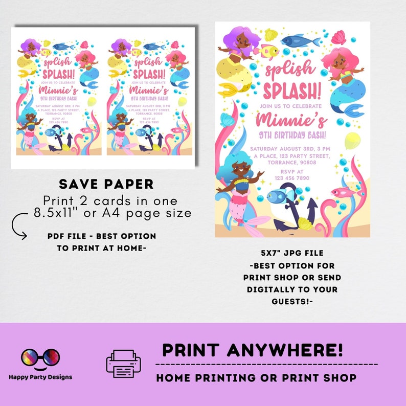 Editable Mermaid Invitation African American Mermaid Party Etsy