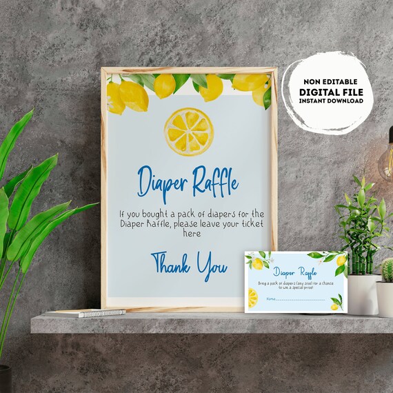 Lemons Diaper Raffle Shower Sign Instant Download Diaper Etsy