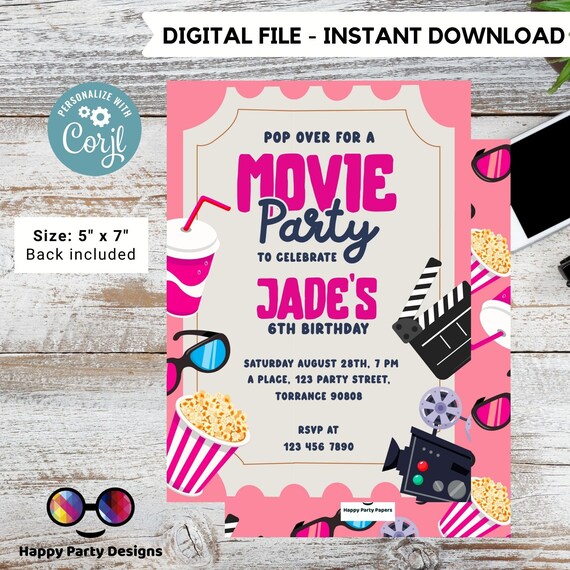 Editable Movie Party Invitation Movie Party Printable Invite - Etsy