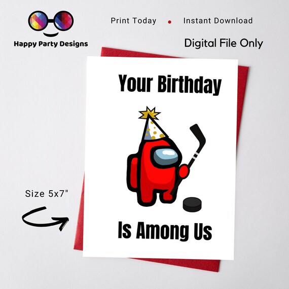 printable hockey among us birthday card among us birthday etsy