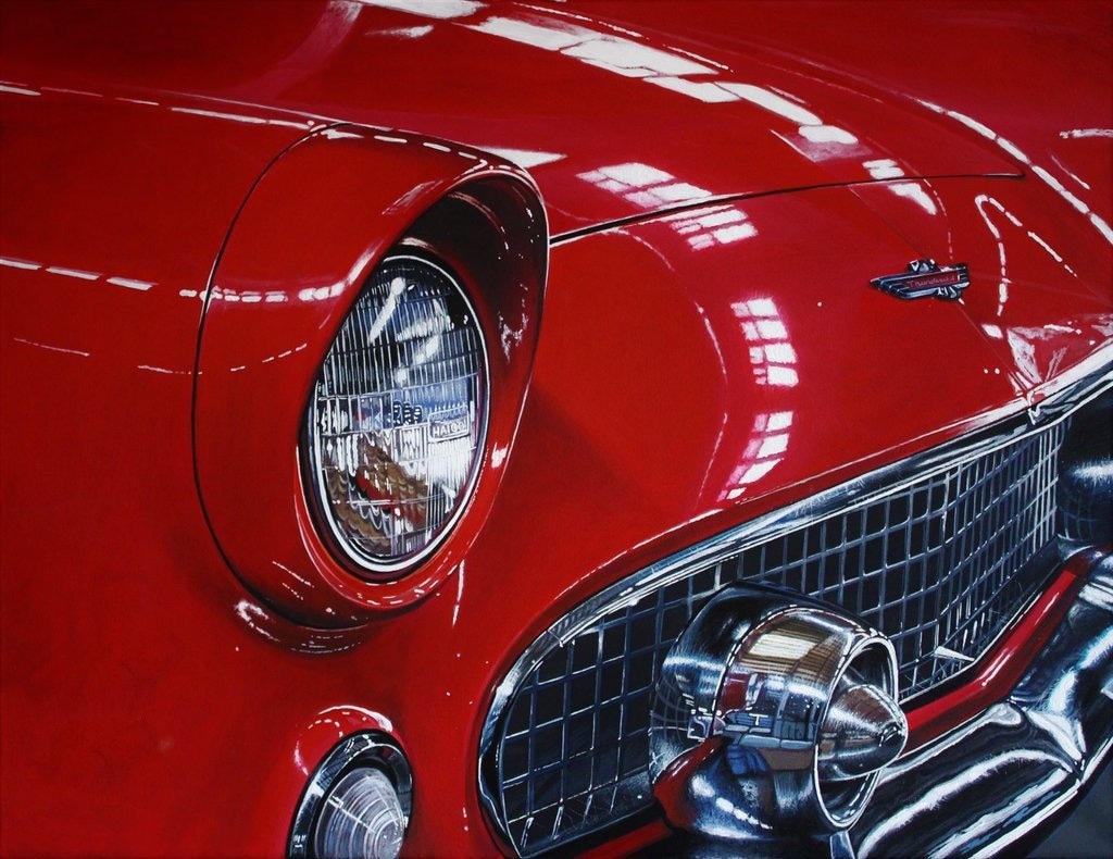 Collectable car Classic car Thunderbird Ford Original oil painting of antique car Vintage car