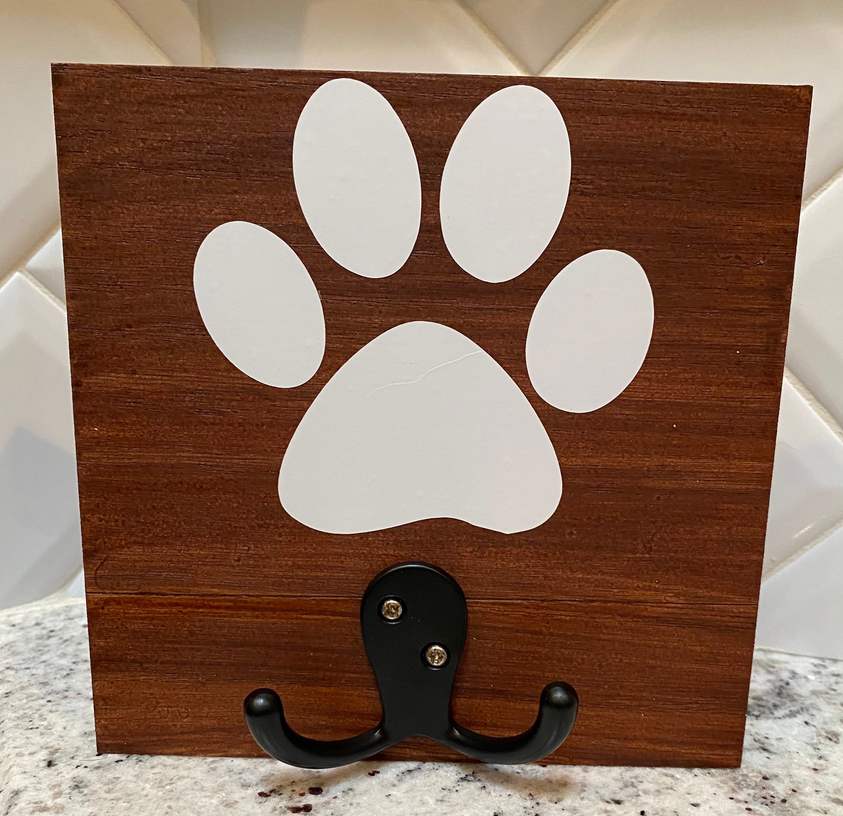 Custom Vinyl Dog Leash Hook Dog Paw and Dog Name on Wooden Etsy Canada