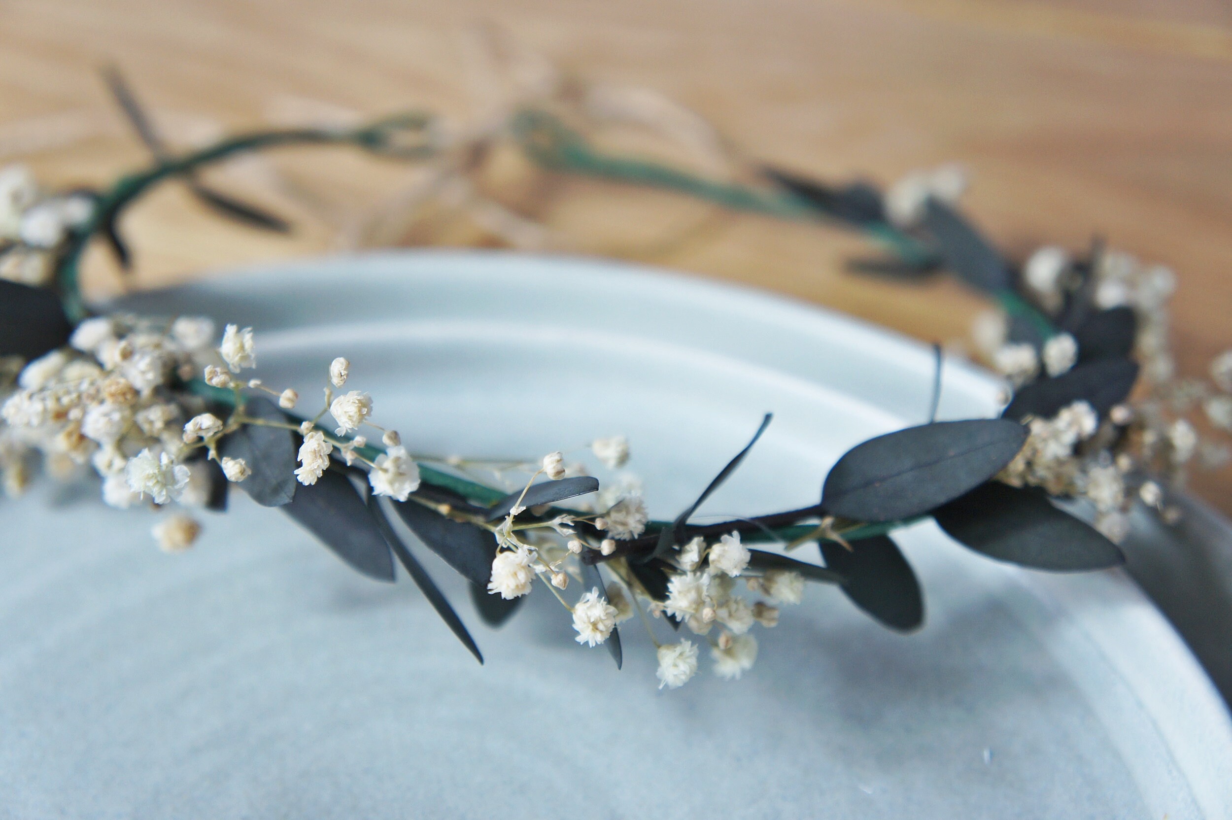 Eucalyptus with white baby's breath crown Wedding crown Etsy