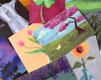 Postales de 5x7 pulgadas con pinturas al pastel al óleo