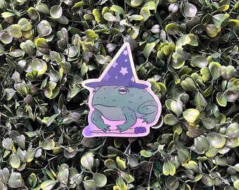 Pegatina holográfica de rana mago / Resistente al agua, troquelada para Halloween
