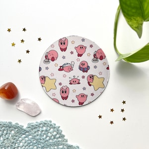 Cute Kirbys Coasters | Kirbys Themed Aesthetic Gaming Decor for Office Home Handmade