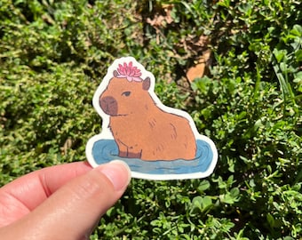 Flower Capybara Sticker | Water Resistant Matte Die Cut