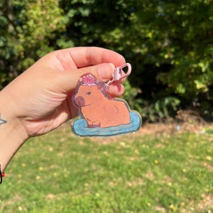 Flower Capybara Acrylic Charm | Cute Aesthetic Animal Charm for Keys, Backpacks, Decor, Gifts