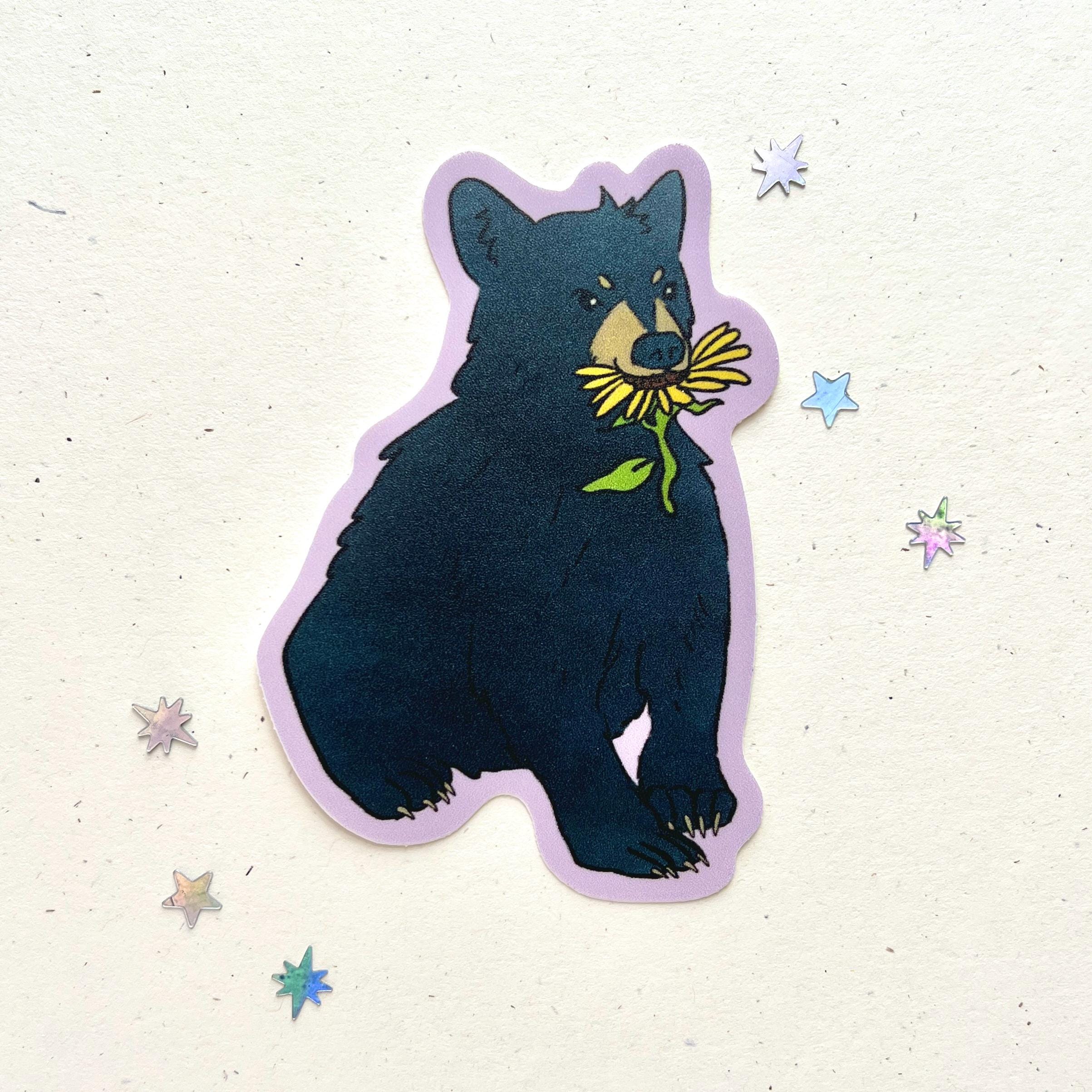 Sunflower Black Bear Die Cut Sticker | Water Resistant Matte Sticker - Etsy