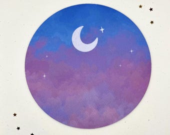 Alfombrilla de ratón Luna Nublada / Decoración pastel para el hogar y la oficina, hecha a mano