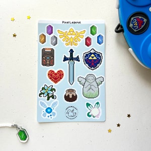 Pixel Legend mat vinyl stickervel | Waterbestendige Zelda Gaming esthetische stickers, handgemaakt