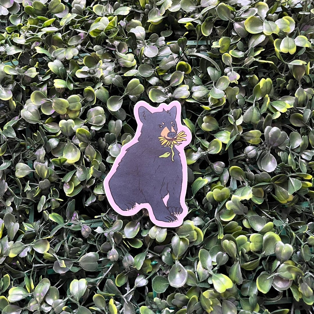 Sunflower Black Bear Die Cut Sticker | Water Resistant Matte Sticker - Etsy