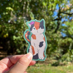 Flower Cat Die Cut Water Resistant Matte Sticker | Aesthetic Animal for Water Bottles, Laptops, Journals, Spring Gift