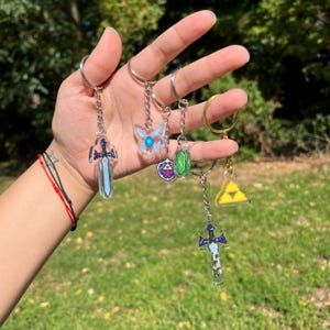Zelda Mini Pixel Acrylic Charms | Aesthetic Video Game Charms for Keys, Bags, Decor, Gifts | Master Sword Triforce Rupee Hylian Shield Navi