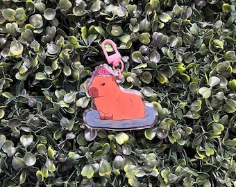 Blumenkrone Capybara Acrylanhänger | Tier Schlüsselanhänger