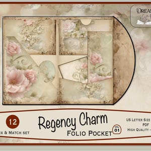 Regency Charm Junk Journal Folio Printable Vol. 01, Vintage floral mit einem Hauch von Regency Era, Rose Papers, 12 Part Folio, JJ-115