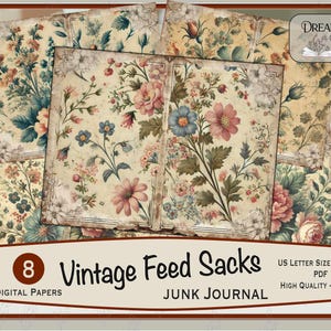 Sacchi di mangime floreali vintage Carte digitali - Pagine stampabili shabby chic per diari e scrapbooking