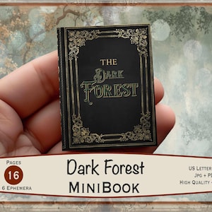 The Dark Forest Minibook Printable, Magical Tiny Book Ephemera, Fairytale Scrapbooking, Enchanted Forest Dollhouse Book, JJ-144