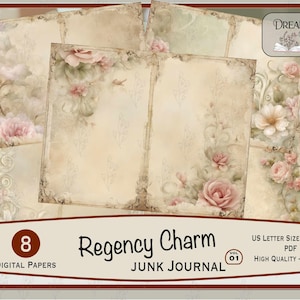 Regency Charm Junk Journal Papier Vol. 01, Vintage floral mit einem Hauch von Regency Era, 8 Digital Journal Seiten, JJ-115