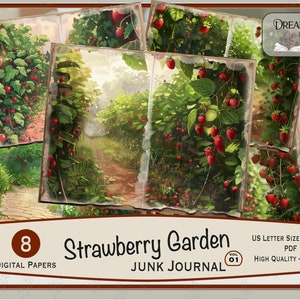 Strawberry Garden, Strawberry Gardens Scenes Junk Journal Vol. 1, 8 pages de journal numérique, JJ-112
