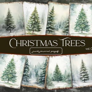 Pages de journal pour arbres de Noël, papier numérique hiver à feuilles persistantes, ensemble de travaux manuels des Fêtes enneigées, JJ-127S